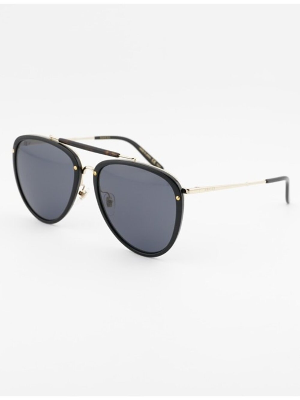 Gucci GG0672S 001 Sunglasses Black Gold Aviator Frame, Grey Lenses